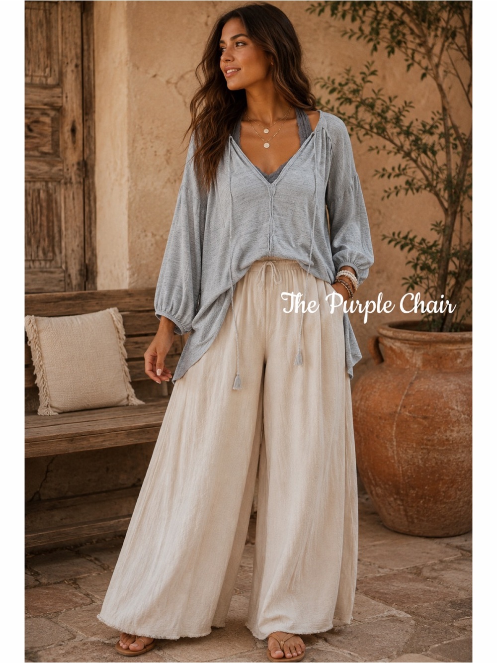 FREE PEOPLE Gray Just A Henley Linen Blend Oversized Top S